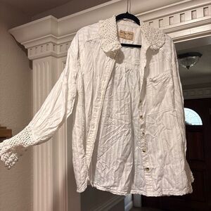 We The Free Ivory Crochet Accent Shirt